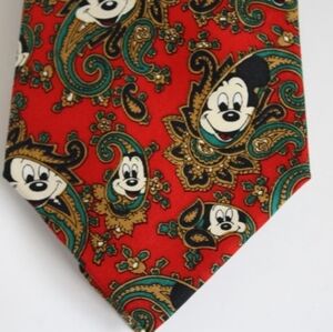 Vintage 100% Silk Handmade Necktie Mickey Mouse Disney Red and green